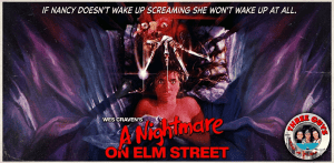 Classic Nightmare on Elm Street horror movie poster with Freddy Krueger and a young girl.