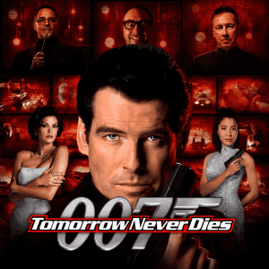 Image from the movie Tomorrow Never Dies with James Bond and characters.