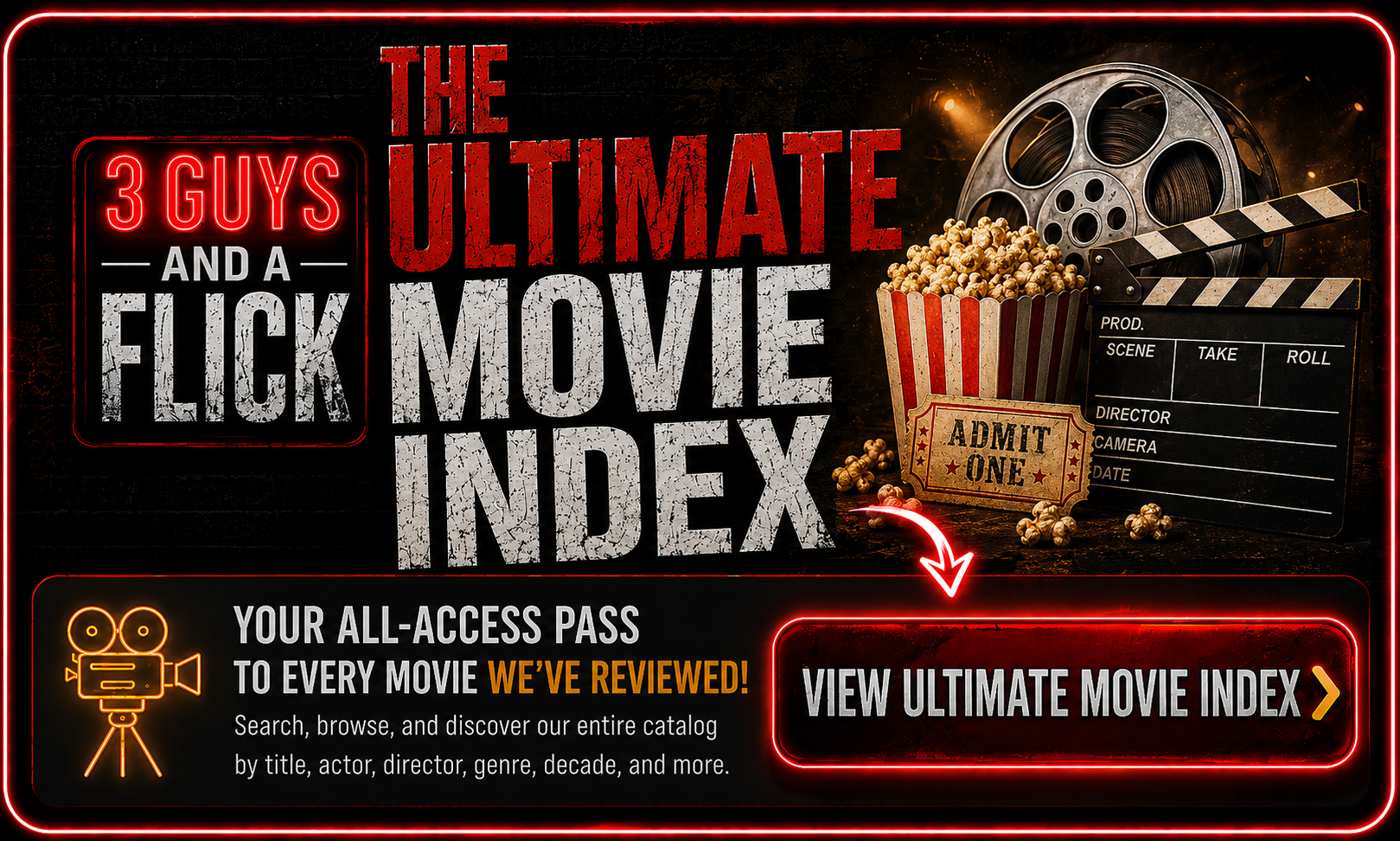 Promotional image for The Ultimate Movie Index by 3 Guys and a Flick podcast.