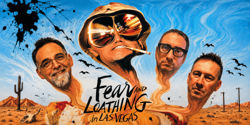Promotional poster for Fear and Loathing in Las Vegas movie review podcast.