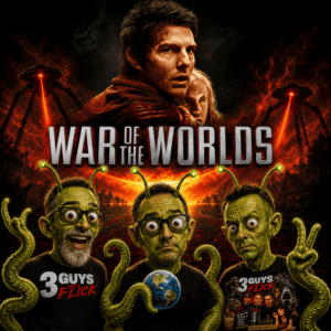 Movie poster for War of the Worlds featuring human and alien characters.