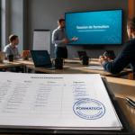 Session de formation en salle avec participants