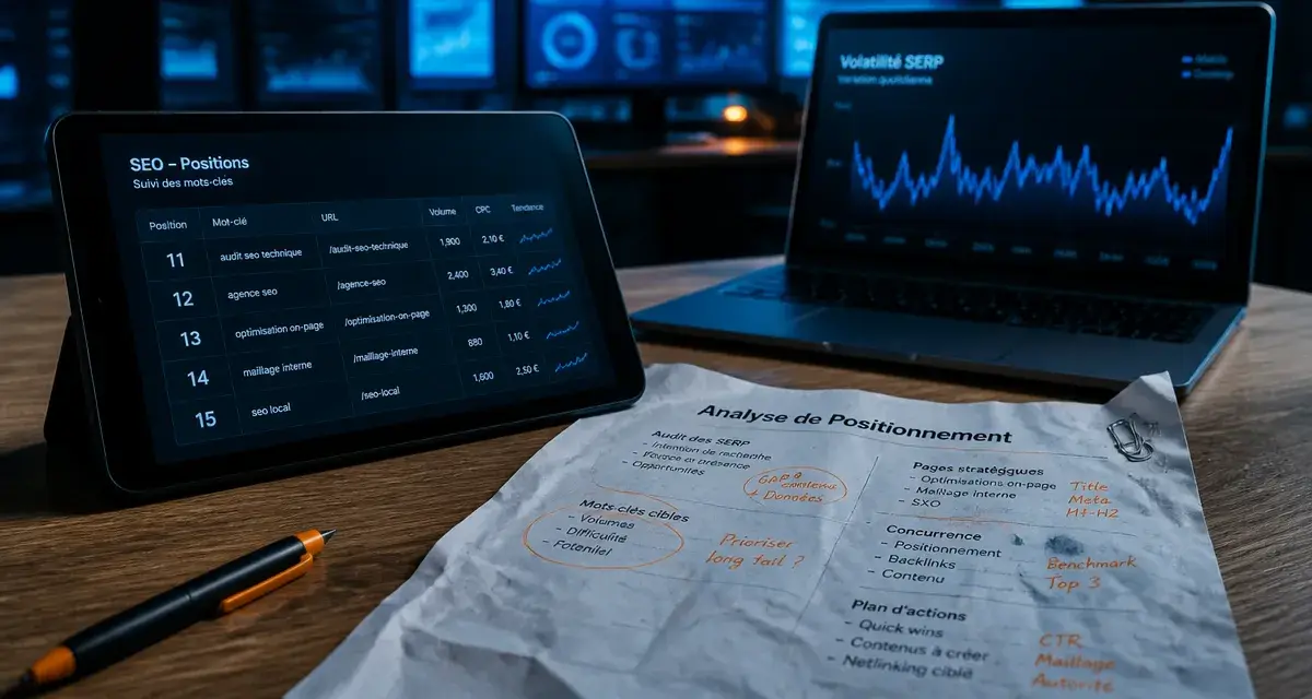 Analyse positionnement referencement SEO tableau de bord Google
