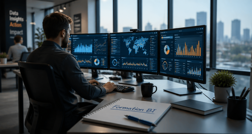 Formation BI analyste devant dashboards