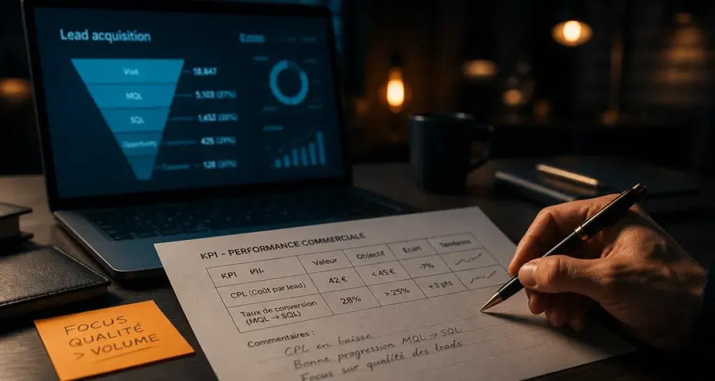 Lead acquisition marketing : KPI et entonnoir de leads en bureau B2B