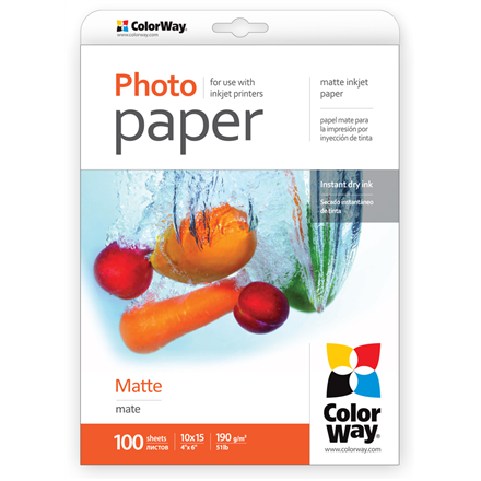 ColorWay | Matowy | Papier fotograficzny | 100 x 150 mm | 190 g/m² | 100 arkuszy