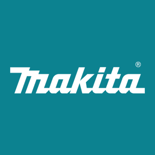 A minimalist corporate logo design featuring the text "Makita" in white lowercase letters with a modern, dynamic italicized style against a solid teal-colored background. The text has a distinctive angular, three-dimensional effect with sharp edges and clean lines. The letterforms are bold and consistent throughout, with the "i" having a small dot. A small registered trademark symbol "®" appears in white next to the text. The logo is centered in the frame and takes up approximately one-third of the image height. The teal background is a deep, rich turquoise color (#008080). The overall design conveys strength, professionalism, and industrial quality through its clean lines and professional typography.