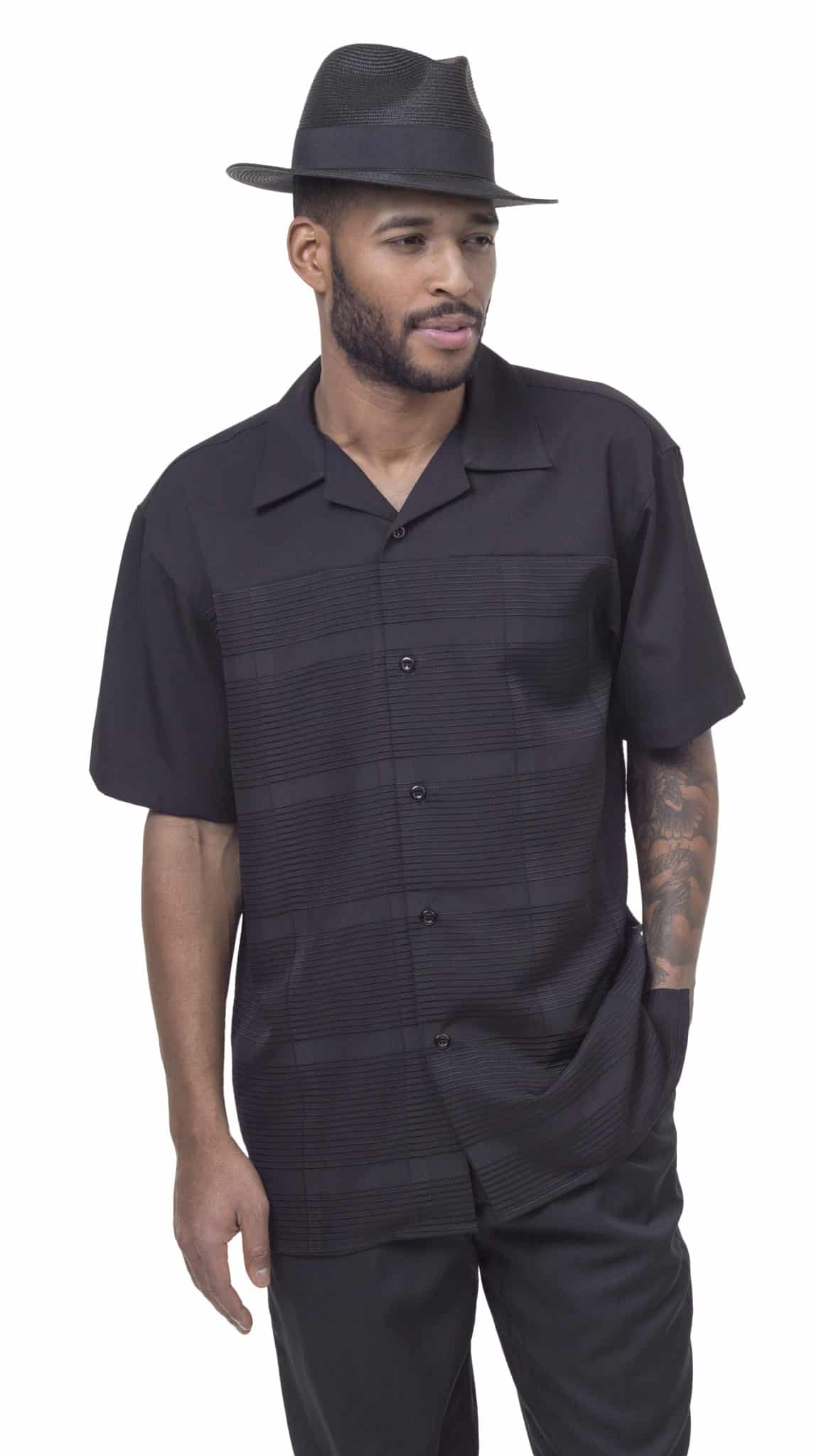 Montique-1842-black-mens-walking-suit-mens-2pc-leisure-suits-short-sleeve