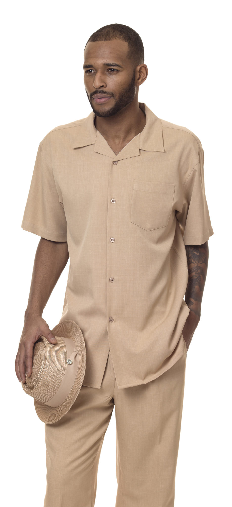 Montique-696-beige-mens-walking-suit-mens-2pc-leisure-suits-short-sleeve