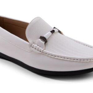 Montique S-26 Mens Penny Loafers with Bit White