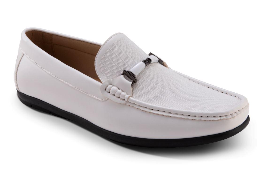 Montique S-26 Mens Penny Loafers with Bit White