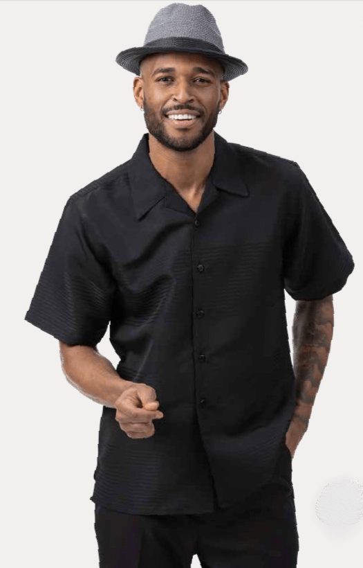 montique-2222 mens-walking-suits-black-solid-short-sleeve-mens-leisure-suits