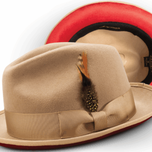 montique-h-75-fedora-hat-tan-with-red-bottom-small-band-2-3-8-brim-wool-felt-dress-hat-b