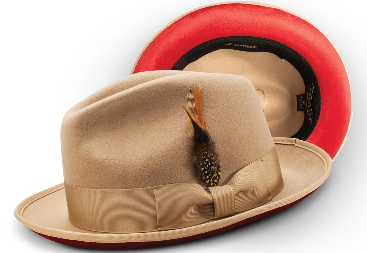 montique-h-75-fedora-hat-tan-with-red-bottom-small-band-2-3-8-brim-wool-felt-dress-hat-b