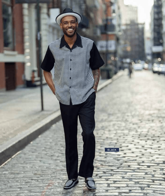 montique-2316-mens-walking-suits-black-checkered-short-sleeve-mens-two-piece-leisure-suits-2