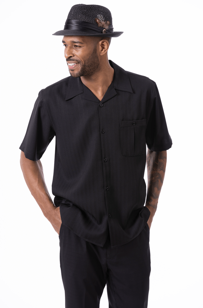 montique-2319-mens-walking-suits-black-solid-with-one-pocket-short-sleeve-mens-two-piece-leisure-suits