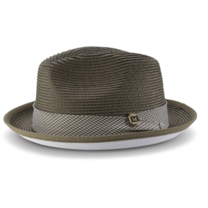 montique-h-2317-mens-straw-hat-olive-white-bottom-braided-stingy-brim-pinch-fedora-matching-hat