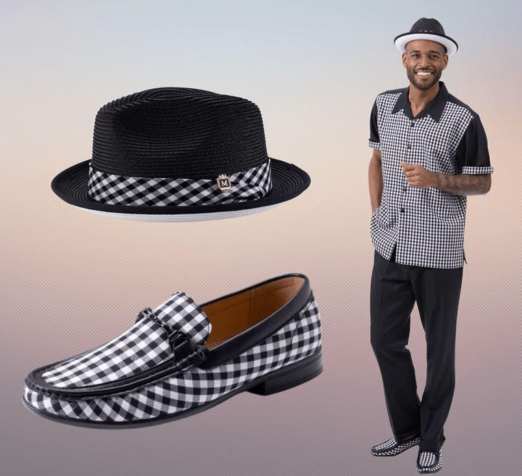 montique-2316-mens-walking-suits-black-checkered-short-sleeve-mens-two-piece-leisure-suits-set-