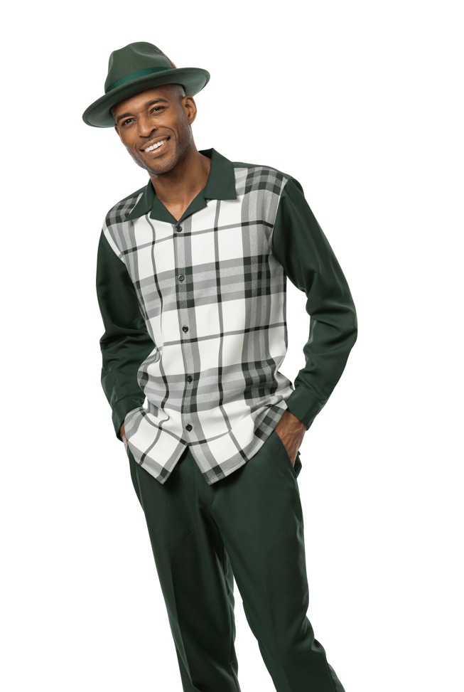 montique-2355-mens-walking-suits-green-plaid-design-long-sleeve-mens-leisure-suits