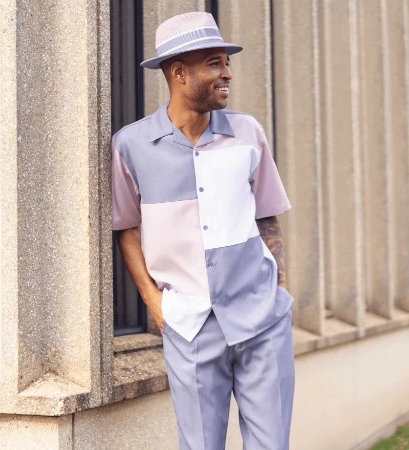 montique-2519-mens-walking-suits-gunmetal-mauve-color-block-short-sleeve-mens-leisure-suits