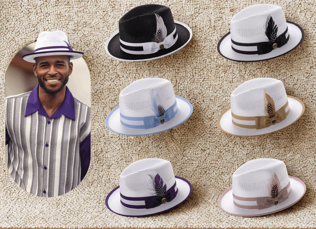 montique-h-105-black-white-carolina-mustard-purple-blush-mens-straw-hat-braided-stingy-brim-pinch-fedora-hat