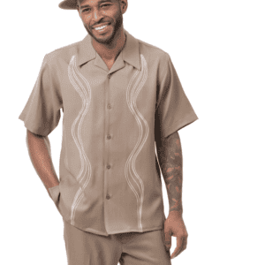 Montique-26001-mens-walking-suits-khaki-short-sleeve-mens-two-piece-leisure-suits