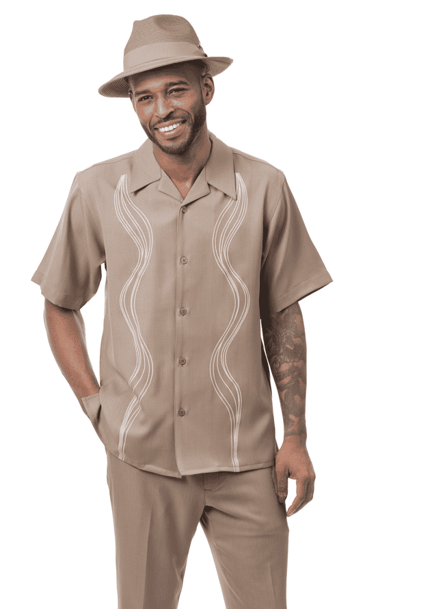 Montique-26001-mens-walking-suits-khaki-short-sleeve-mens-two-piece-leisure-suits