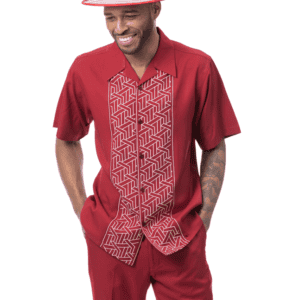 Montique-26002-mens-walking-suits-red-short-sleeve-mens-two-piece-leisure-suits