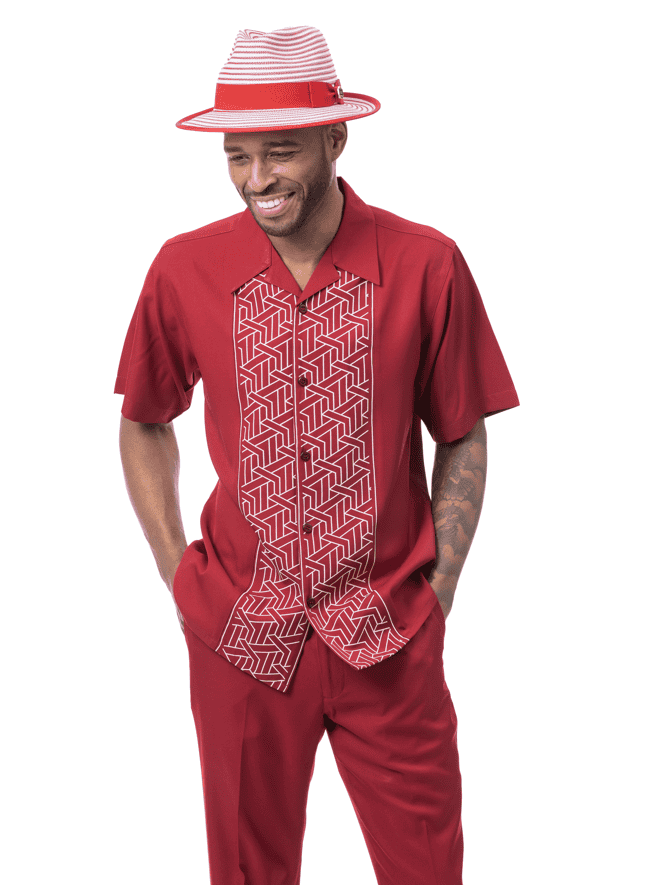 Montique-26002-mens-walking-suits-red-short-sleeve-mens-two-piece-leisure-suits