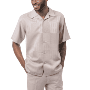Montique-2603-mens-walking-suits-khaki-short-sleeve-mens-two-piece-leisure-suits