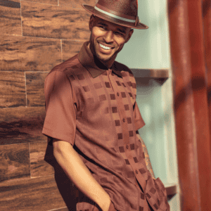 Montique-2607-mens-walking-suits-brown-short-sleeve-mens-two-piece-leisure-suits