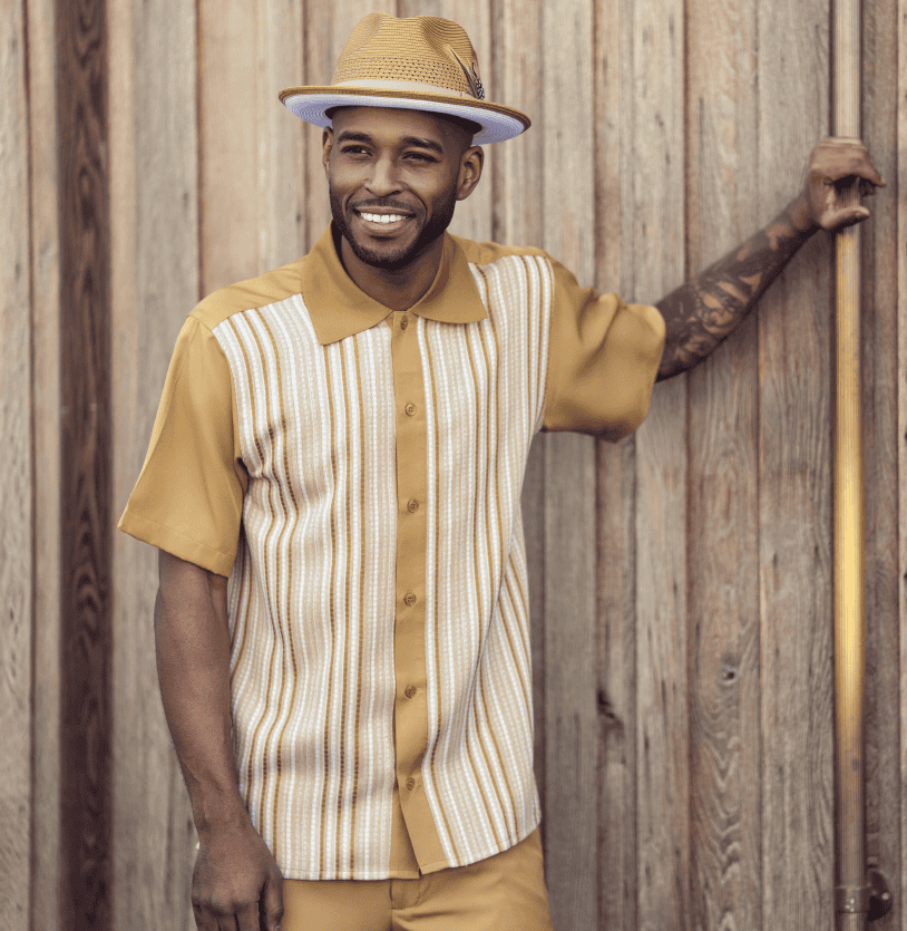 Montique-2611-mens-walking-suits-mustard-short-sleeve-mens-two-piece-leisure-suits