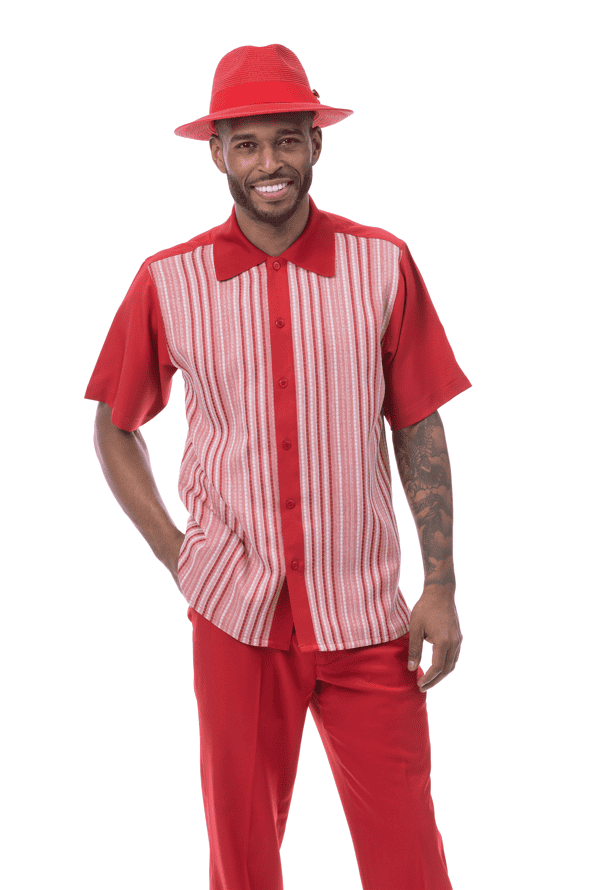 Montique-2611-mens-walking-suits-red-short-sleeve-mens-two-piece-leisure-suits