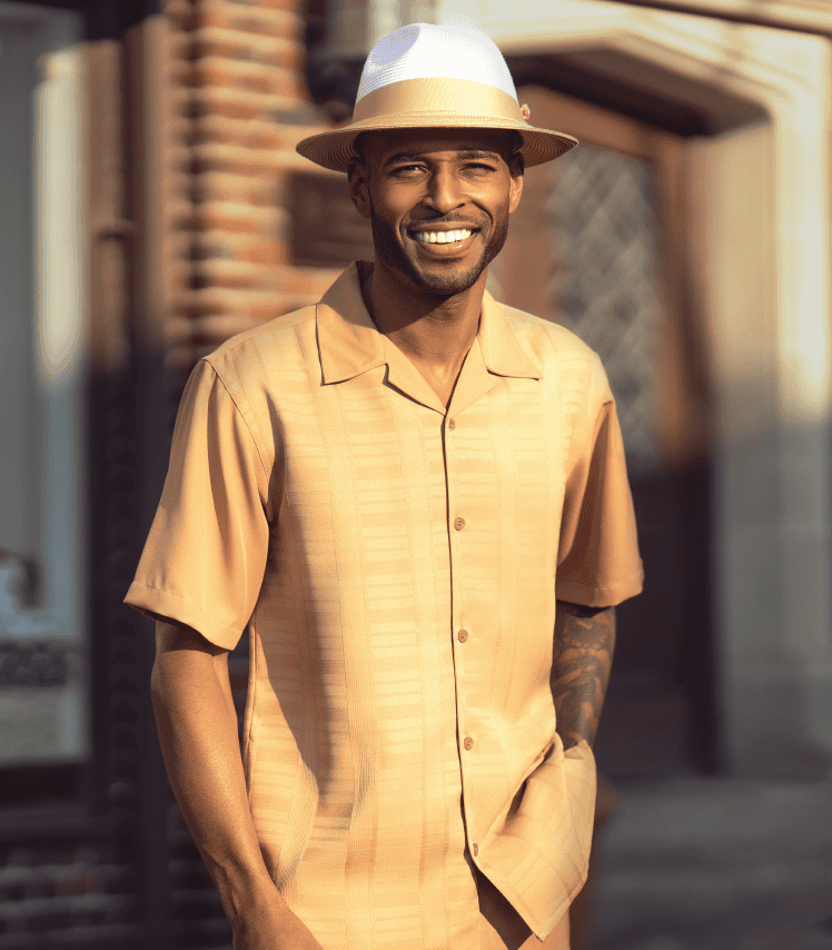 Montique-2612-mens-walking-suits-camel-short-sleeve-mens-two-piece-leisure-suits