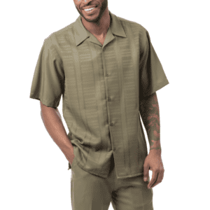 Montique-2612-mens-walking-suits-olive-short-sleeve-mens-two-piece-leisure-suits