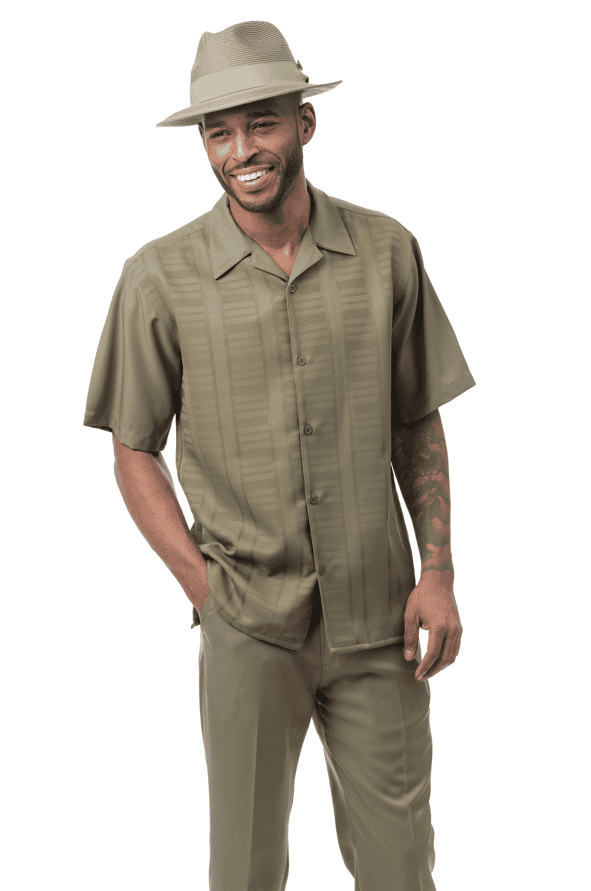 Montique-2612-mens-walking-suits-olive-short-sleeve-mens-two-piece-leisure-suits