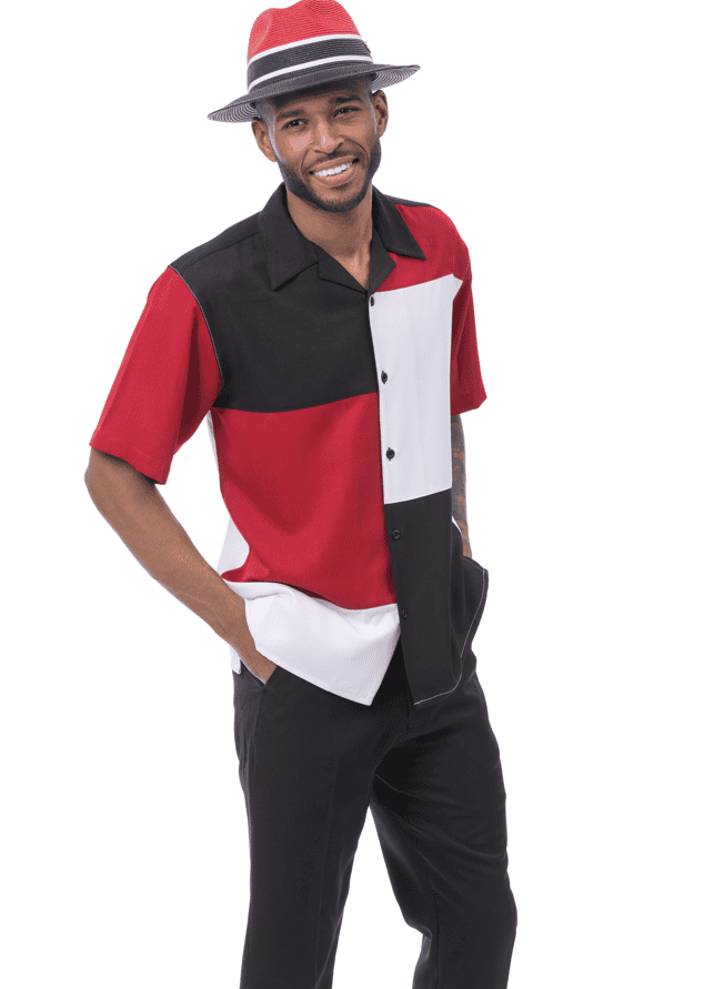 montique-2619-mens-walking-suits-black-red-short-sleeve-mens-two-piece-leisure-suits