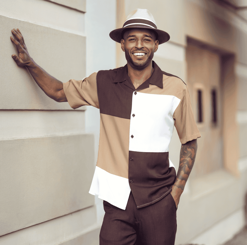 montique-2619-mens-walking-suits-brown-beige-short-sleeve-mens-two-piece-leisure-suits