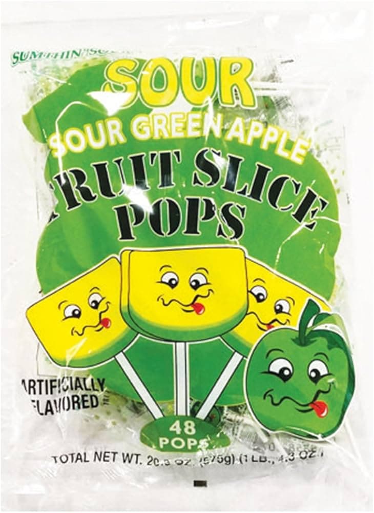 Fruit Slice Pops Sour Green Apple 48Ct