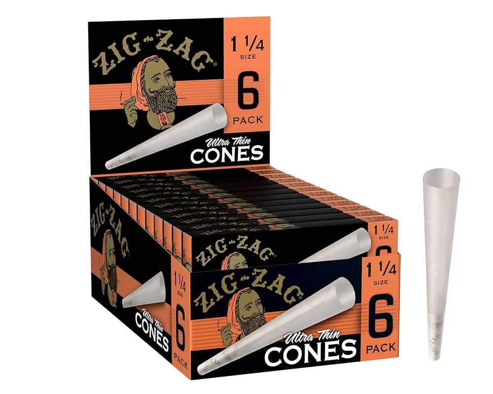 Zig Zag 1.25 Paper Cones 6Pk Organic Hemp