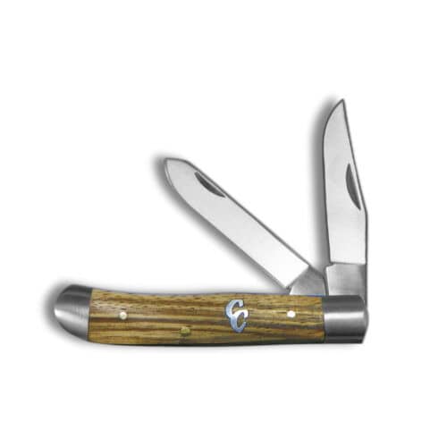 Cattleman mini trapper Sagebrush Zebra Wood knife open