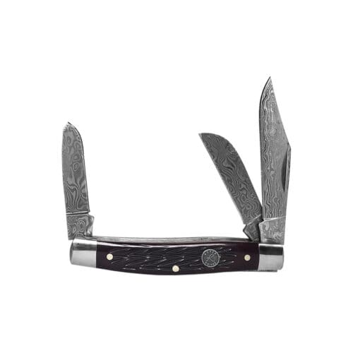 Roper Stockman Tombstone Damascus Jigged Bone – Traditional EDC by ABKT