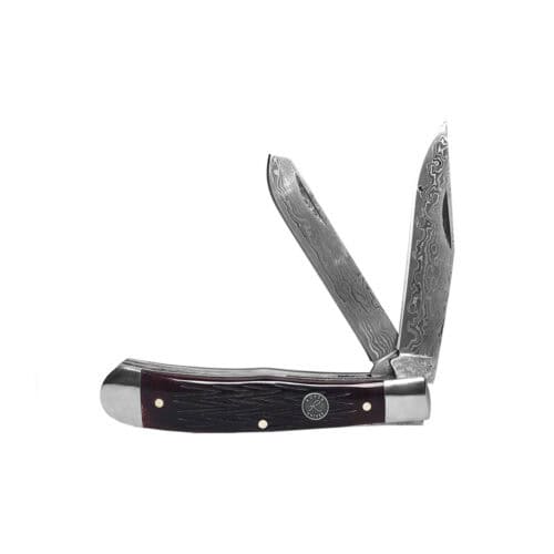 American Buffalo Roper Trapper Tombstone Damascus Jigged Bone Knives