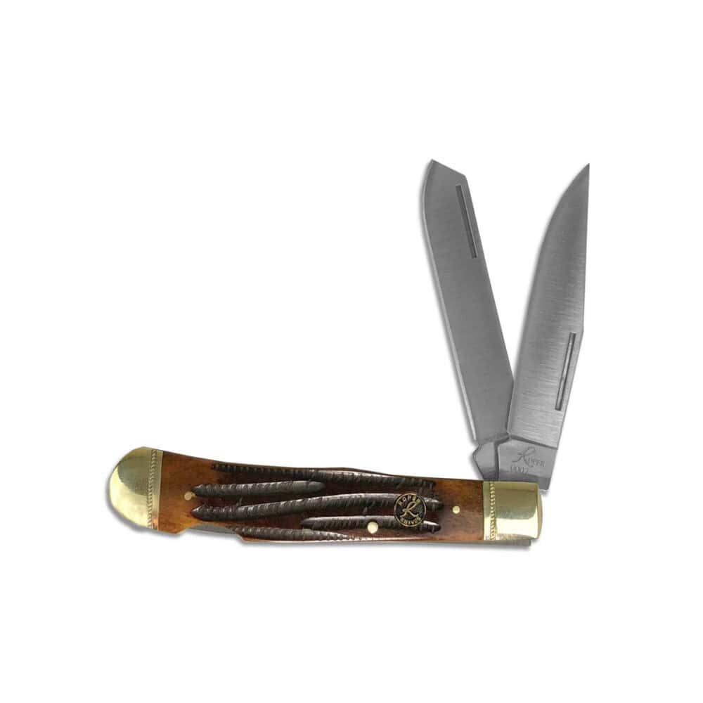 American Buffalo Roper Double Action Lockback Trapper Jigged Bone Knives