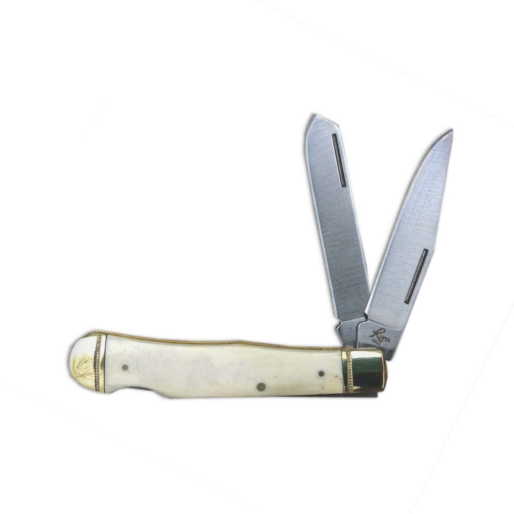 American Buffalo Roper Double Action Lockback Trapper Jigged Bone Knives