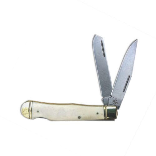 American Buffalo Roper Double Action Lockback Trapper Jigged Bone Knives