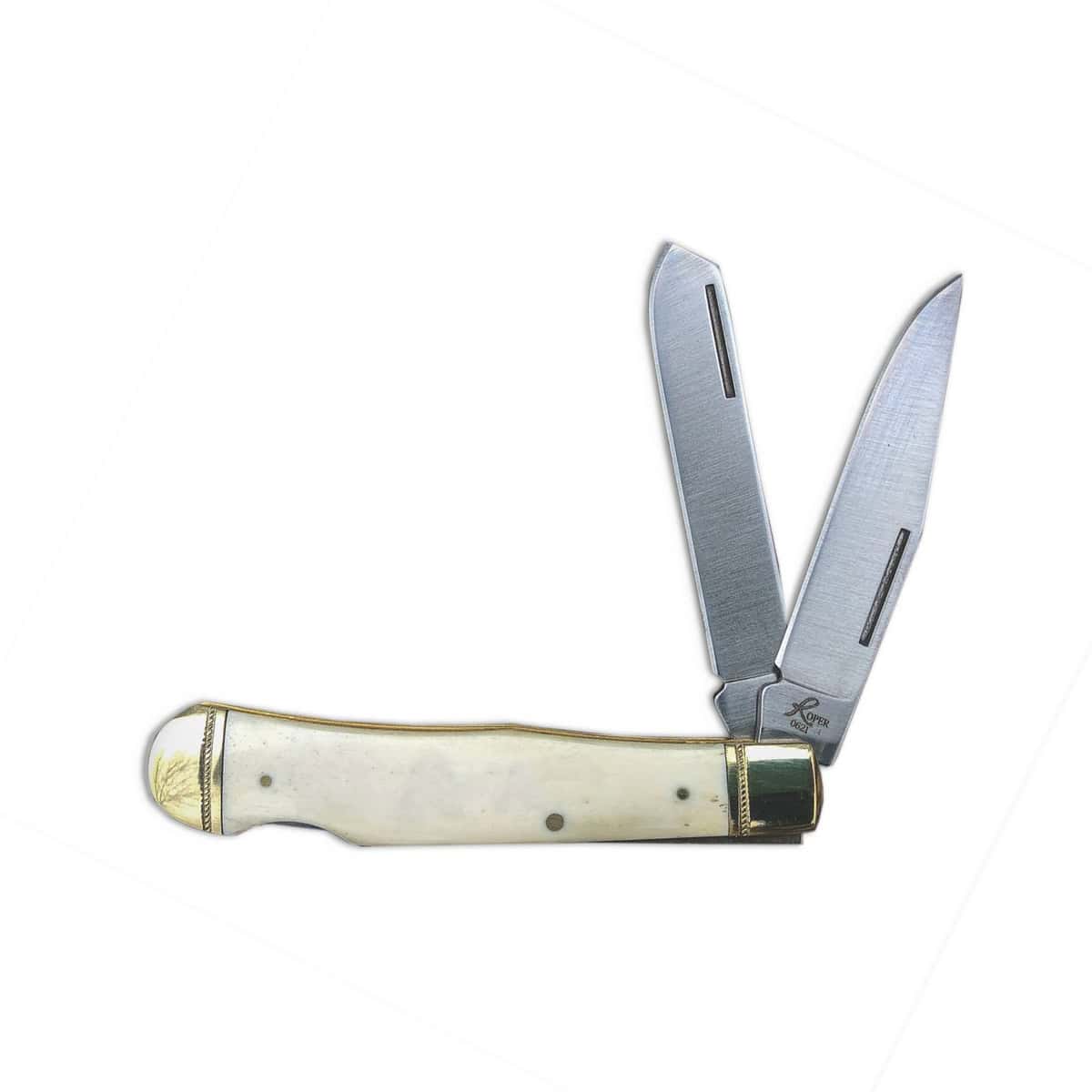 American Buffalo Roper Double Action Lockback Trapper Jigged Bone Knives