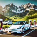 Tesla Model 3 charging with a supercharger