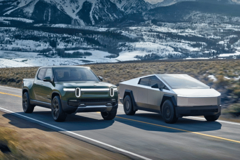 Tesla Cybertruck vs Rivian R1T on road
