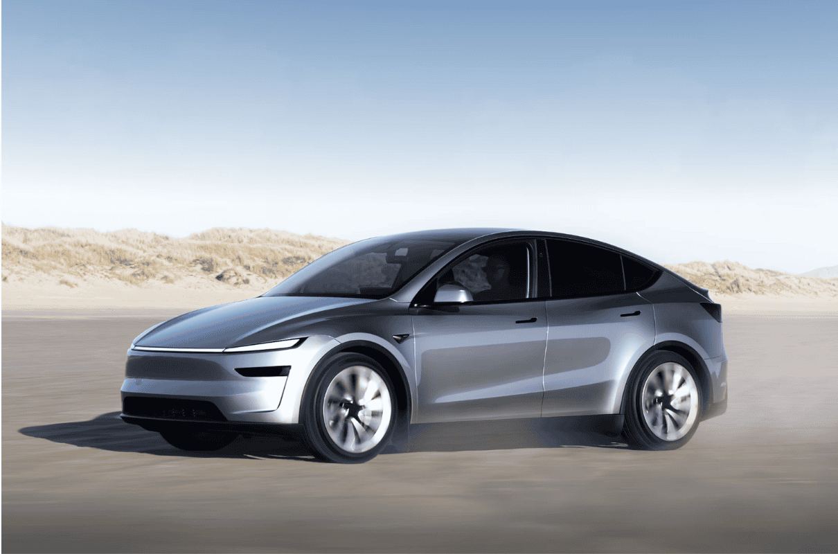 Tesla Model Y Silver Color Driving